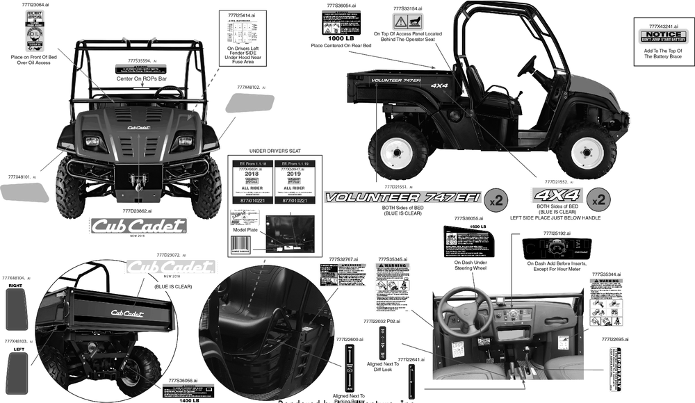Label Map Diagram and Parts List for 747EFI4X4 (37BM485D010)(2019) Cub Cadet Lawn Tractor Accessories
